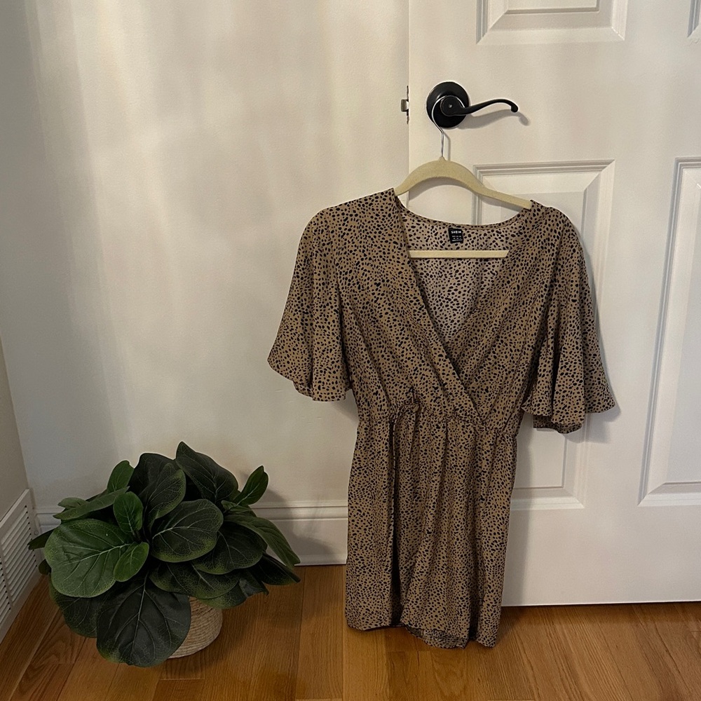 SHEIN Beige and Black Patterned Dress